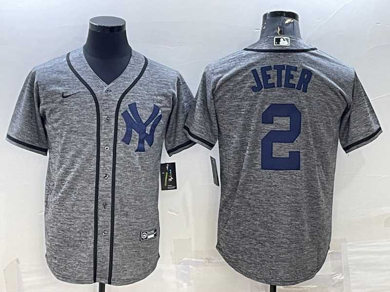 Men%27s New York Yankees #2 Derek Jeter Grey Gridiron Cool Base Stitched Jersey->new york mets->MLB Jersey